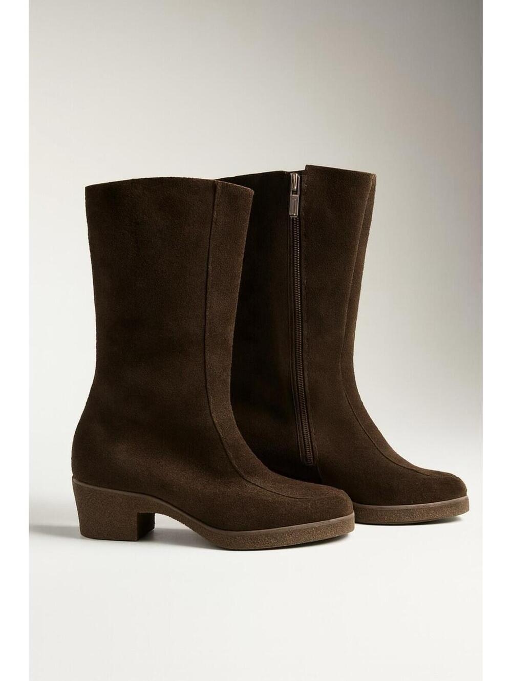 Montana Brown Suede Mid-Calf Boots with Shearling Lining - Made in Hungary - Picture 2 of 6